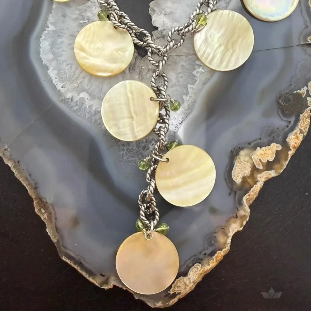 Carolyn Pollack Sterling Silver MOP Disc,Peridot Twisted Link Chain 20